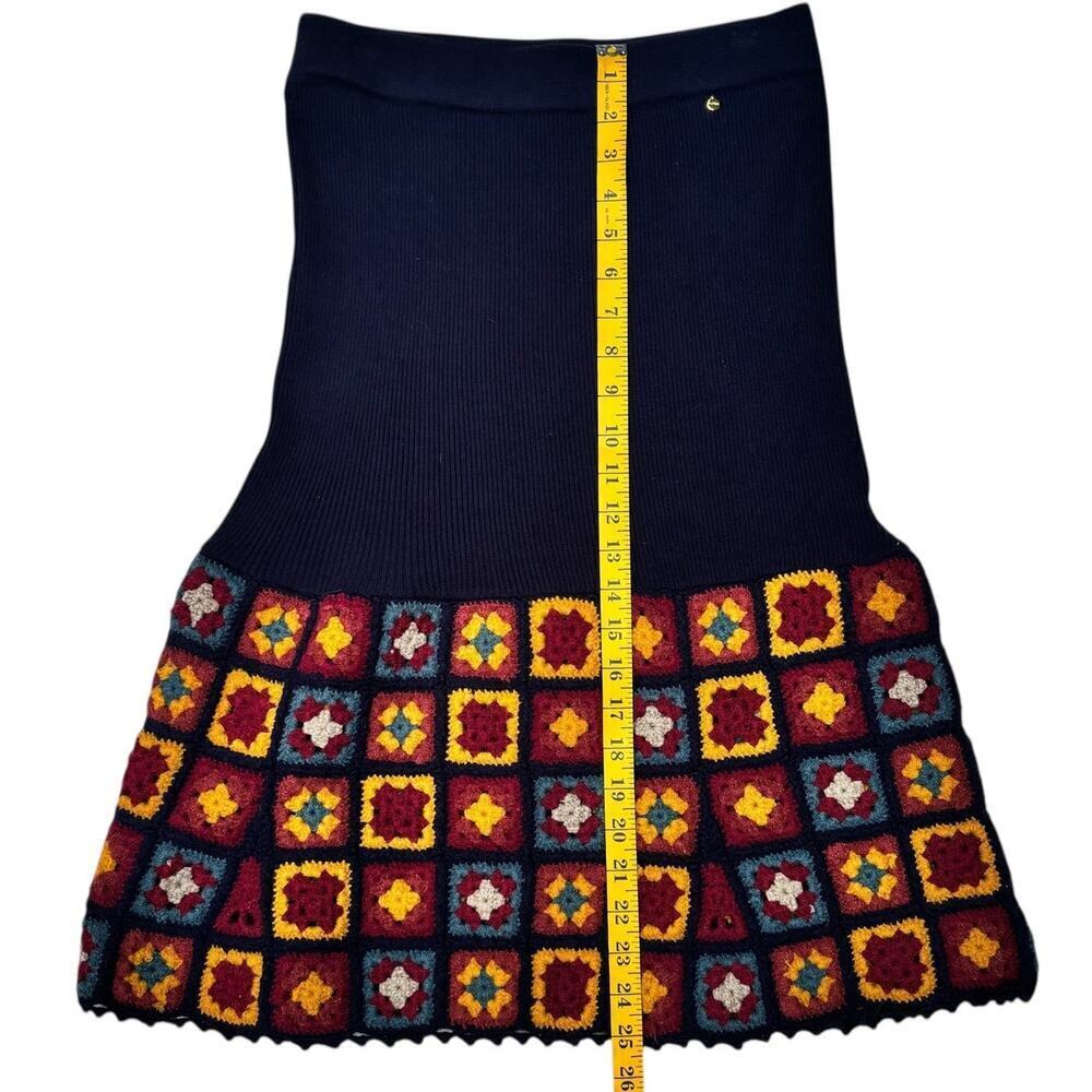 NWT Harlyn Knit Anthropologie Skirt Size S Navy Crochet Granny Squares - Picture 4 of 11